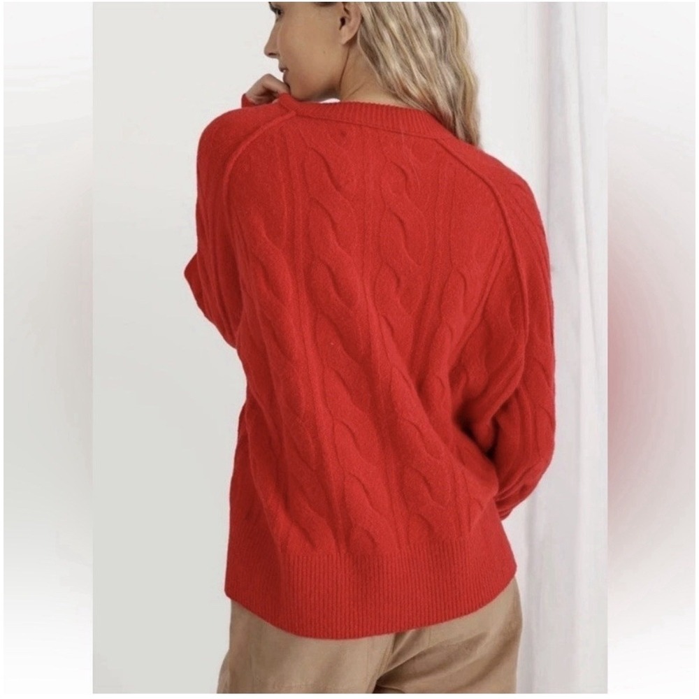 Aerie Red Cable Knit Crew Neck Raglan Sleeve Pullover Sweater Small
